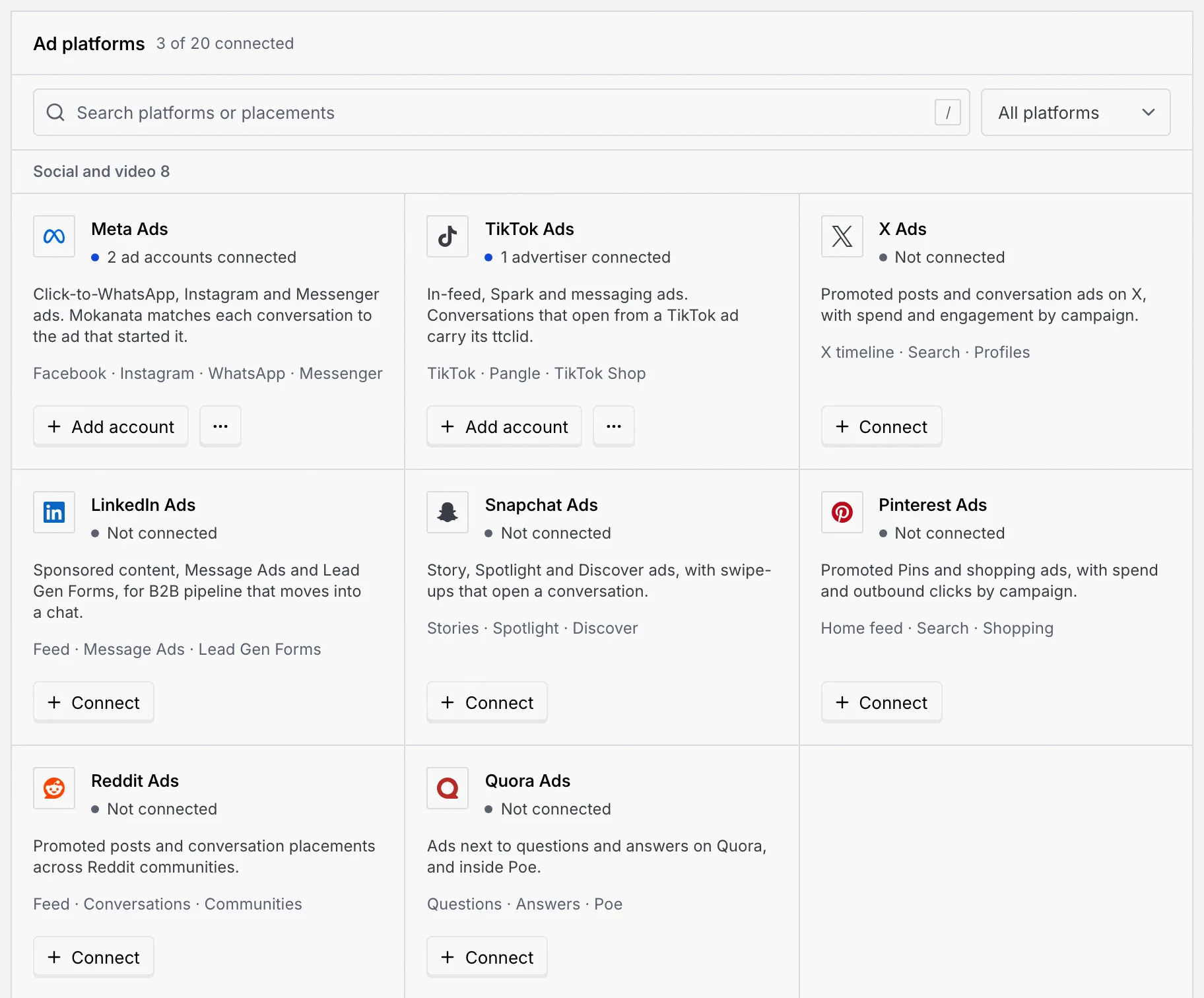 The Ad platforms catalogue: Social and video with Meta Ads, TikTok Ads, X Ads, LinkedIn Ads, Snapchat, Pinterest, Reddit and Quora
