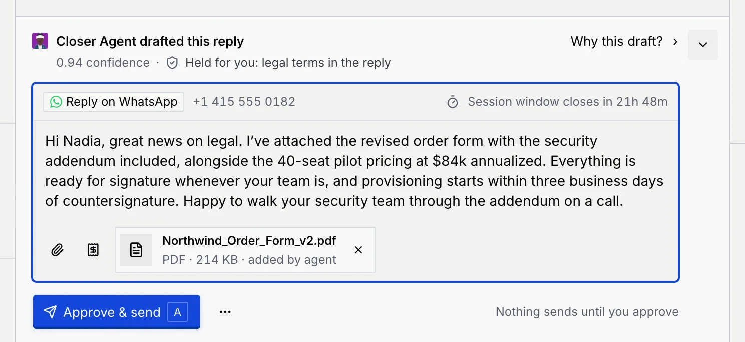 The draft with a sentence added at the end, ready to approve