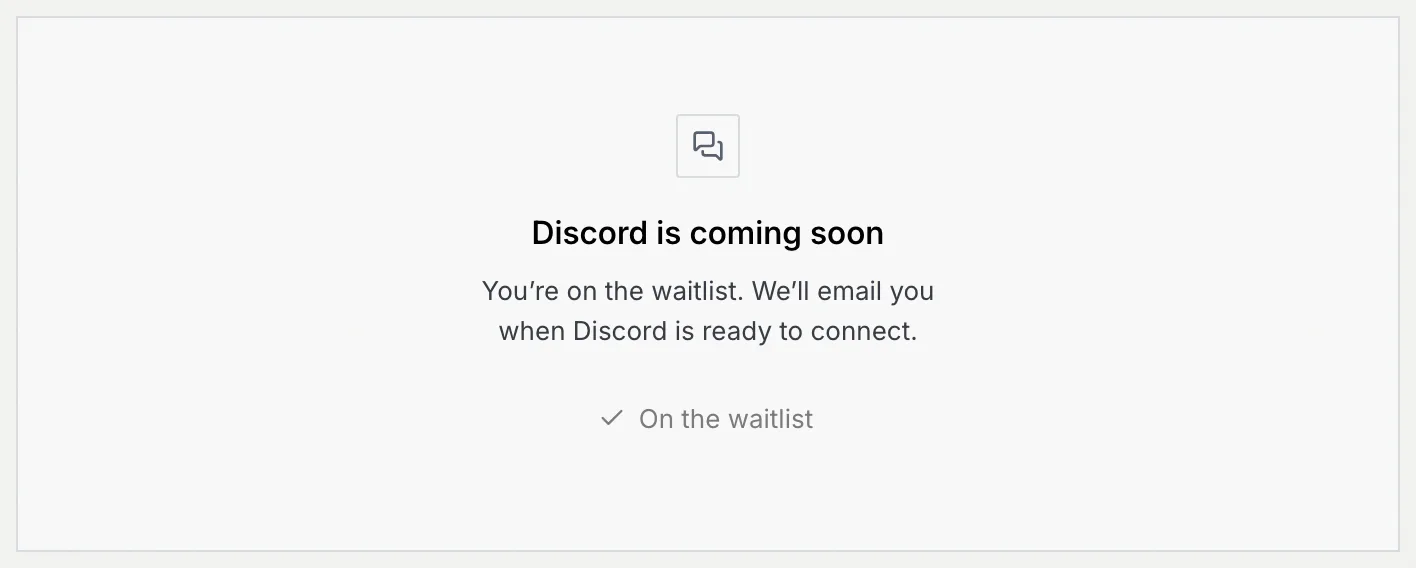 The Discord panel after joining, saying you're on the waitlist, with a disabled On the waitlist button