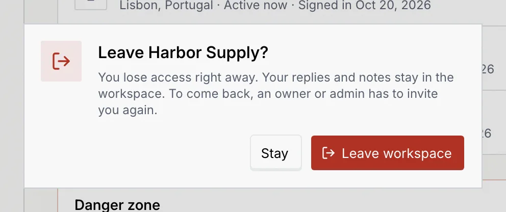 The Leave Harbor Supply? dialog with Stay and Leave workspace